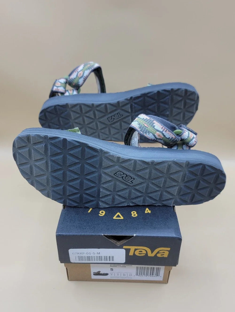 Teva Original Universal Women's Sandals Size 5 Green Gray Peach Strap New w/Box